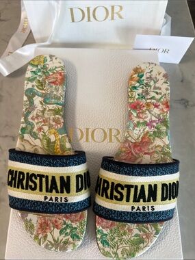 Christian Dior Dway blue yellow Embroidered sandals Size 41 100% Authentic Dior